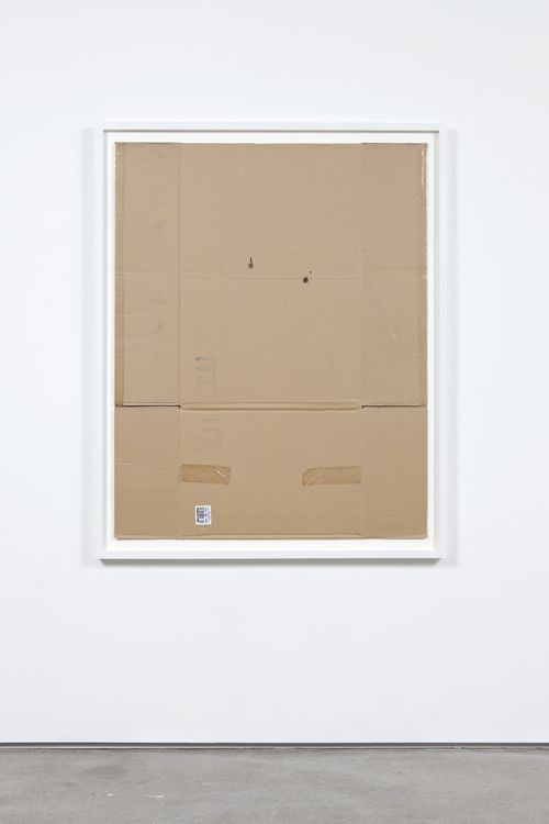 Matias Faldbakken, ‘Untitled (Flat Box Hamar # 02)’, 2013, flattened cardboard with tape, sticker and black ink, 104 x 82 x 1 cm